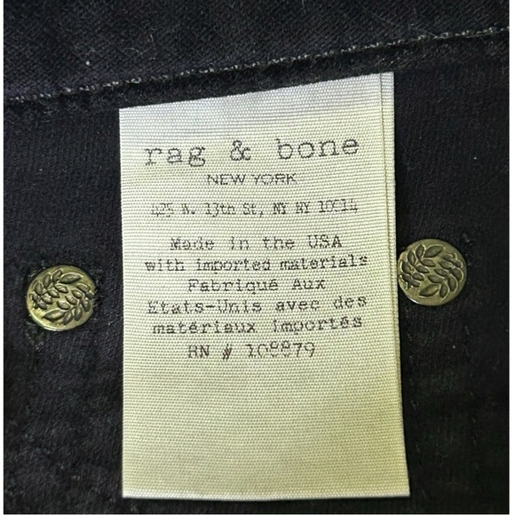 Rag And Bone Black Velvet Skinny Stretch Jeans Zipper Size 24 - Picture 7 of 14
